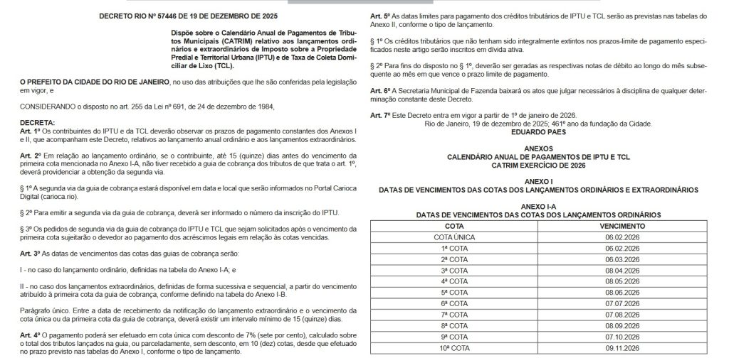 Prefeitura do Rio divulga calendário de pagamentos do IPTU e da taxa de lixo para 2026 62 WhatsApp Image 2025 12 22 at 07.18.43