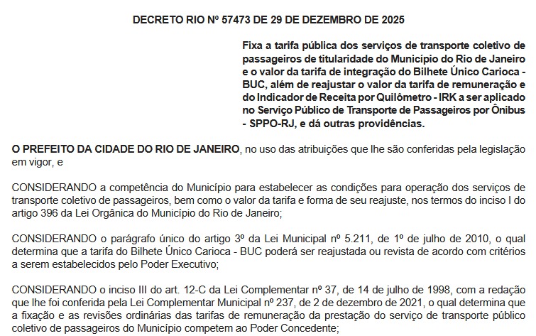 Prefeitura publica aumento da passagem de ônibus do Rio, que sobe de R$ 4,70 para R$ 5 a partir de domingo, dia 4 62 WhatsApp Image 2025 12 30 at 06.23.15