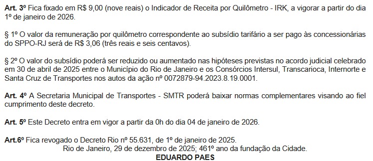 Prefeitura publica aumento da passagem de ônibus do Rio, que sobe de R$ 4,70 para R$ 5 a partir de domingo, dia 4 65 WhatsApp Image 2025 12 30 at 06.24.37