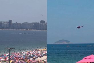 Avião de propaganda que caiu em Copacabana é retirado do mar um dia após o acidente