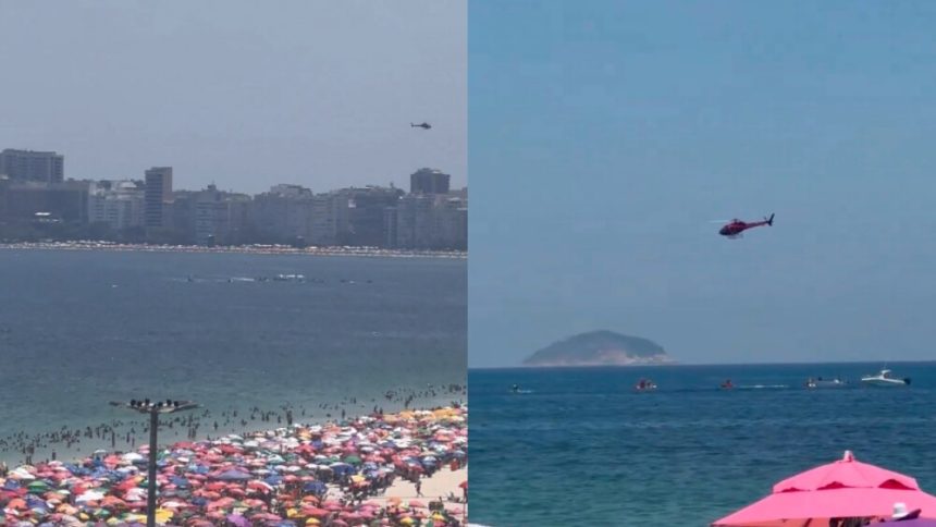 Avião de propaganda que caiu em Copacabana é retirado do mar um dia após o acidente