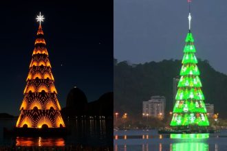 Pela primeira vez, Zona Sul tem duas árvores de Natal flutuantes