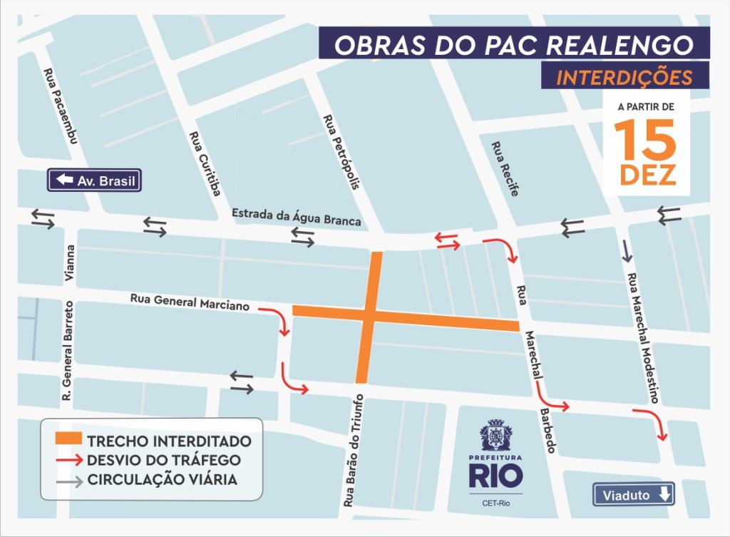 PAC Realengo: obras interditam trânsito no bairro da Zona Oeste a partir desta segunda (15) 62 Ruas Barão do Triunfo e Marechal Marciano ficam interditadas por conta das obras