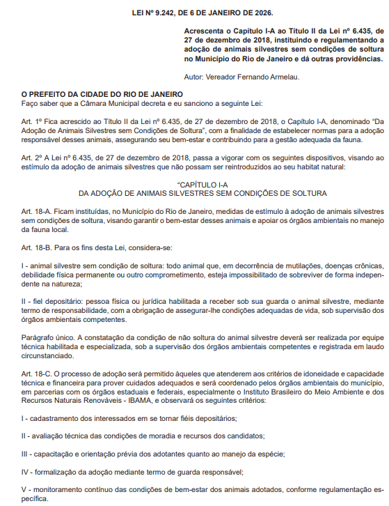 Rio tem novas regras para adoção de animais silvestres debilitados 62 Captura de tela 2026 01 07 115155