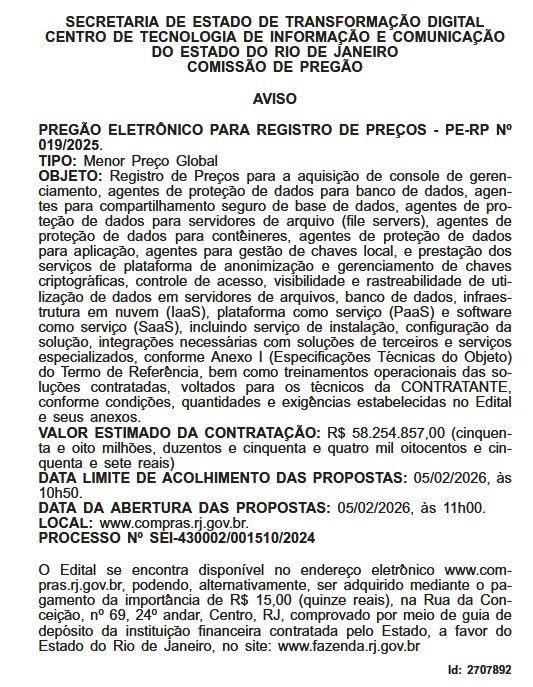 Dá-lhe, Proderj: autarquia de tecnologia do estado põe nova licitação na rua; desta vez o valor estimado é de R$ 58,2 milhões 62 WhatsApp Image 2026 01 19 at 10.58.29