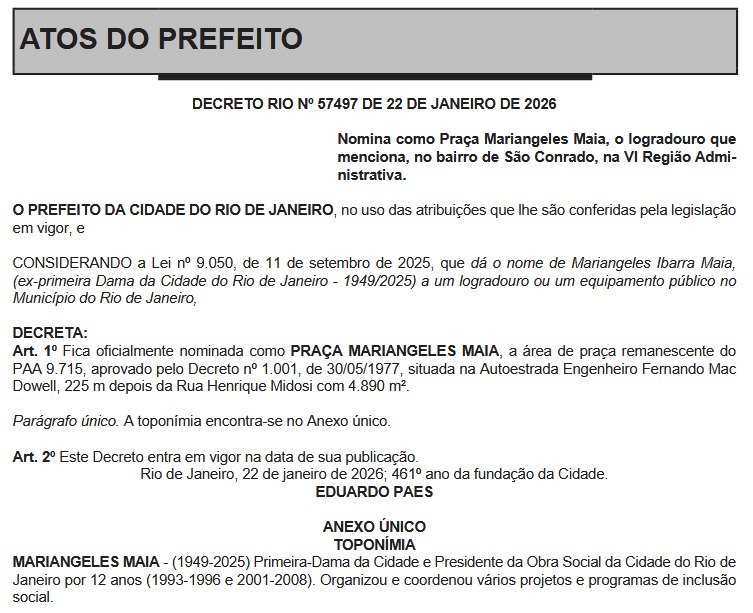 Ex-primeira-dama Mariangeles Maia será homenageada com nome de praça em São Conrado 62 WhatsApp Image 2026 01 23 at 07.05.55