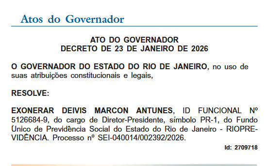 Depois de ser alvo de operação da PF, presidente do Rioprevidência é exonerado 62 WhatsApp Image 2026 01 23 at 17.28.47