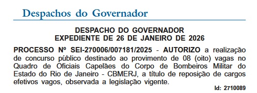 Governo do Rio autoriza novo concurso para oficial capelão do Corpo de Bombeiros 62 WhatsApp Image 2026 01 27 at 08.12.51