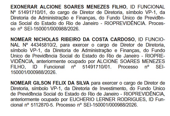 Rioprevidência: Castro exonera diretor de finanças que assumiu comando interino após saída do presidente 62 WhatsApp Image 2026 01 28 at 08.58.38 1