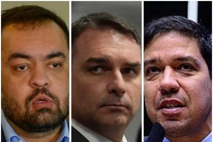 O governador Cláudio Castro, o senador Flávio Bolsonaro e o deputado estadual e presidente do PL, Altineu Côrtes