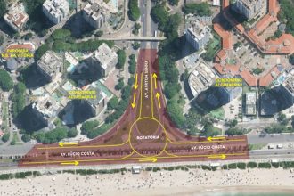 O ponto onde vai entrar a nova rotatória, no encontro entre as avenidas Ayrton Senna e Lúcio Costa, na Barra