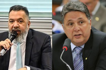 À esquerda, o prefeito de Belford Roxo, Marcio Canella; à direita, o ex-governador Anthony Garotinho, alvo de decisão judicial que determinou a remoção de publicações e a proibição de novas acusações nas redes sociais.