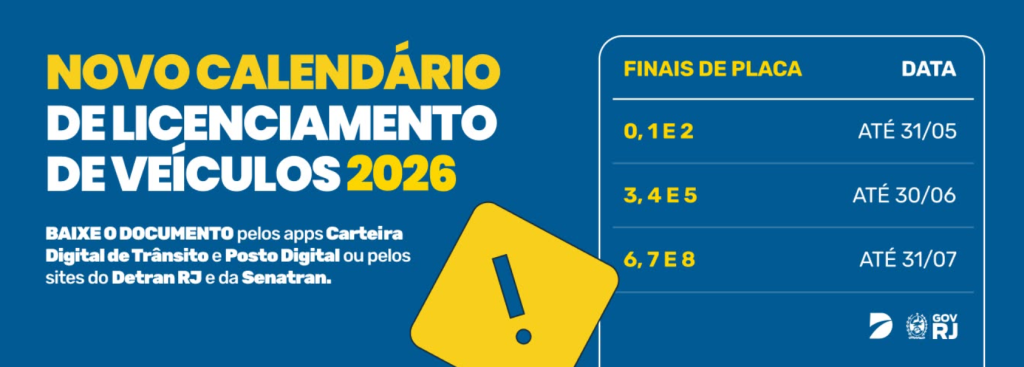 Licenciamento anual de veículos: Detran-RJ divulga calendário para 2026