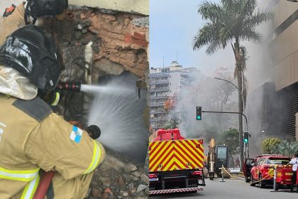 Dois dias após incêndio, agentes atuam no rescaldo e no combate a focos remanescentes