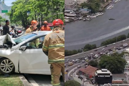 Carro bateu em árvore na pista sentido Zona Sul da Autoestrada Lagoa-Barra