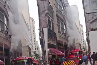 Incêndio atinge restaurante na Rua da Alfândega, no Centro; veja o vídeo