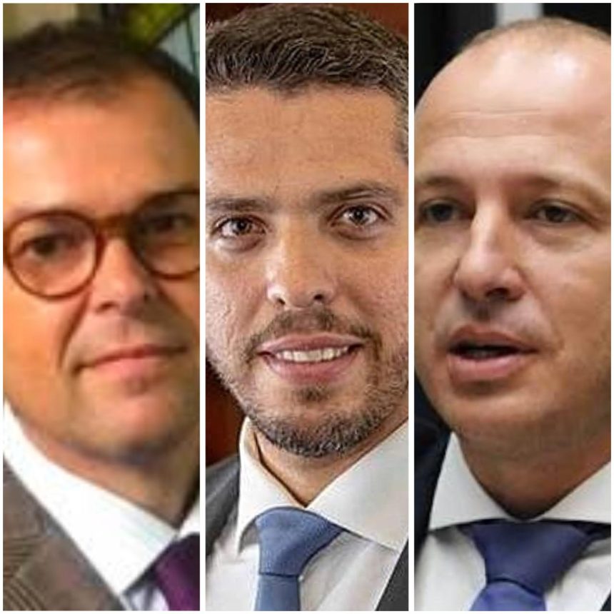 Rodrigo Amorim, Rodrigo Abel e Marcelo Delaroli, que estão na disputa pela vaga de José Gomes Graciosa no Tribunal de Contas do Estado