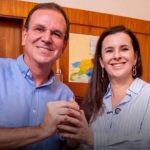 Eduardo Paes e Jane Reis, no dia do anúncio da vice