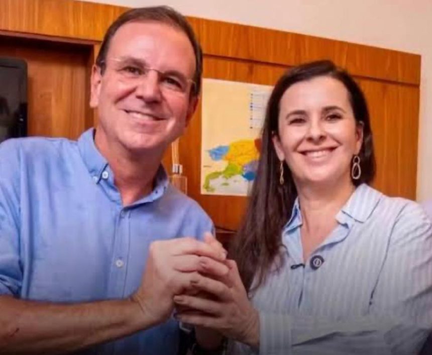 Eduardo Paes e Jane Reis, no dia do anúncio da vice