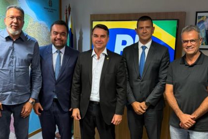 A chapa do PL: Márcio Canella e Cláudio Castro, candidatos ao Senado; Flávio Bolsonaro, à Presidência da República; Douglas Ruas ao governo do estado e Rogério Lisboa como vice