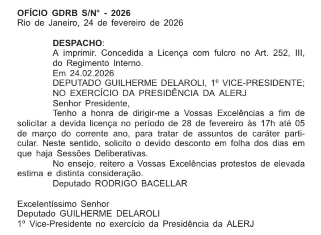 Bacellar pede nova licença do mandato até 5 de março; presidente afastado não aparece na Alerj desde antes da prisão 62 WhatsApp Image 2026 02 25 at 08.03.59