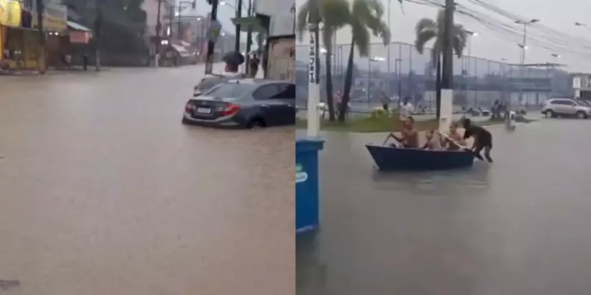 Imagens de ruas alagadas em Duque de Caxias após temporal