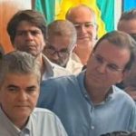 Eduardo Cavaliere, Jane Reis, Washington Reis, Pedro Paulo, Eduardo Paes e Netinho Reis na sede do MDB