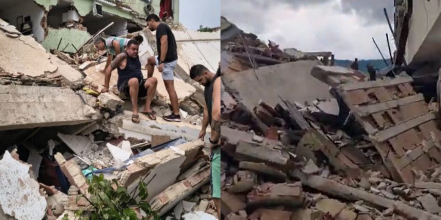 Imagens dos escombros de imóvel que desabou no Engenho Novo