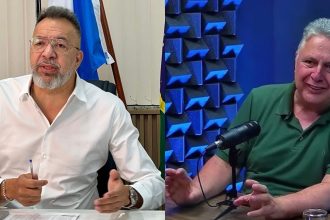 À esquerda, o prefeito de Belford Roxo, Marcio Canella; à direita, o ex-governador Anthony Garotinho