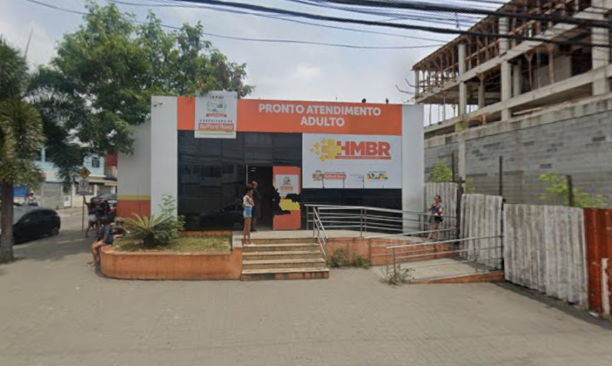 Facha do Hospital Municipal de Belford Roxo, para onde vítima foi levada após ser baleada em operação