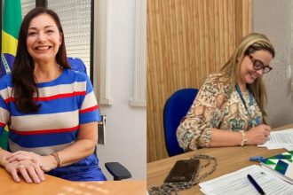 Do lado direito: Roberta Barreto; do lado esquerdo, Luciana Calaça, nova secretária de Educação