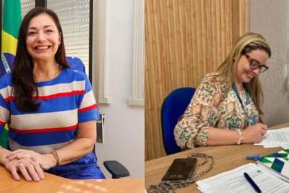 Do lado direito: Roberta Barreto; do lado esquerdo, Luciana Calaça, nova secretária de Educação