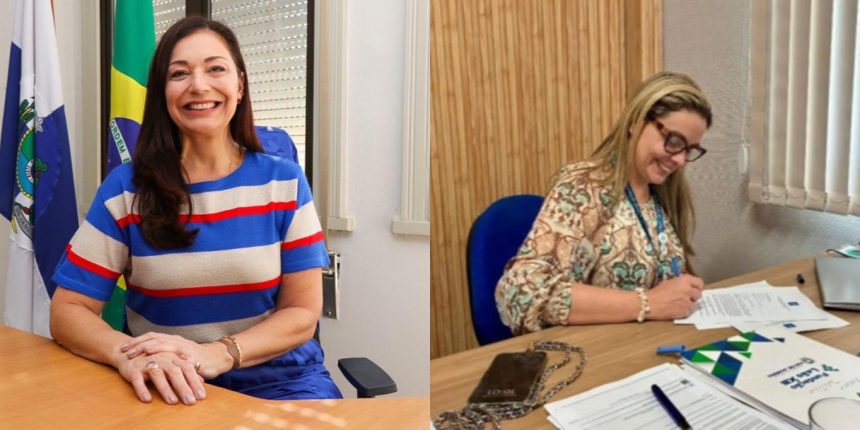 Do lado direito: Roberta Barreto; do lado esquerdo, Luciana Calaça, nova secretária de Educação