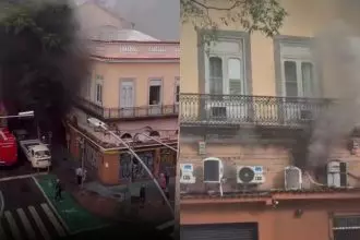 Dois ângulos do incêndio em um restaurante no Flamengo
