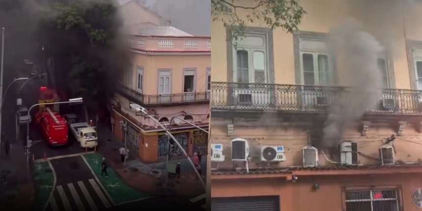 Dois ângulos do incêndio em um restaurante no Flamengo