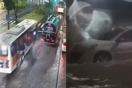 Veículos enfrentam bolsões d'água após chuva no Rio