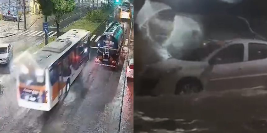 Veículos enfrentam bolsões d'água após chuva no Rio