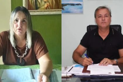 Do lado direito: Gladys Nunes; do lado esquerdo, Alexandre Martins, prefeito de Búzios