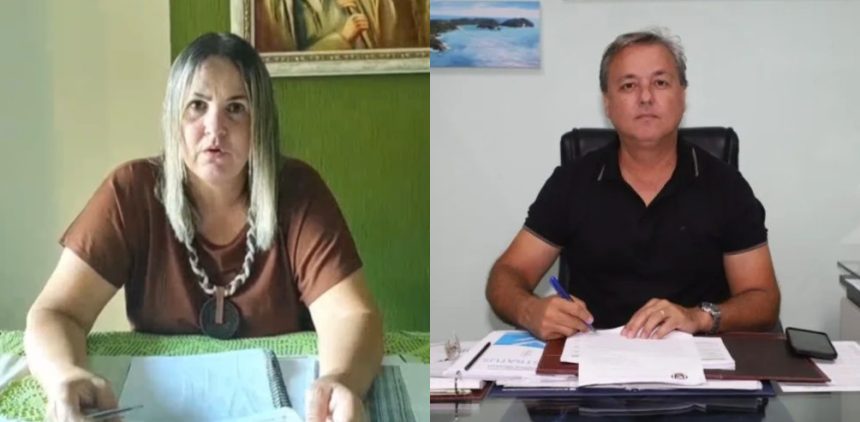 Do lado direito: Gladys Nunes; do lado esquerdo, Alexandre Martins, prefeito de Búzios