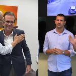 No lado direito, foto de abraço entre Capitão Nelson e Eduardo Paes; no esquerdo, Nelson ao lado do filho, Douglas Ruas