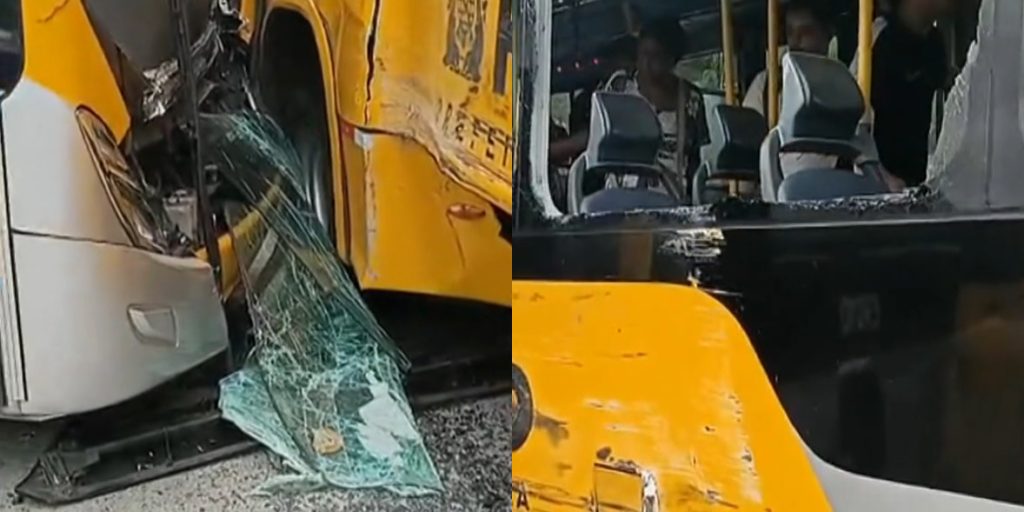 Dois ônibus do BRT colidem próximo ao Terminal Alvorada