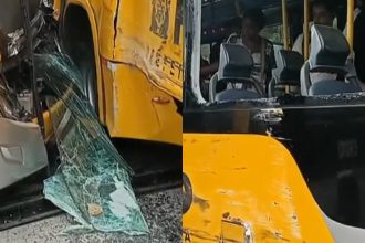 Imagens dos ônibus do BRT após colisão