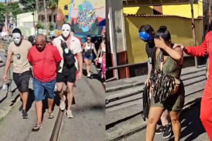 Policiais disfarçados com máscaras prendem suspeitos por furto durante desfile de bloco no Rio
