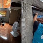 À esquerda, um dos cômodos do asilo clandestino; à direita, agentes municipais interditam espaço irregular