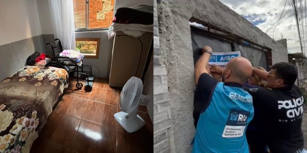 À esquerda, um dos cômodos do asilo clandestino; à direita, agentes municipais interditam espaço irregular