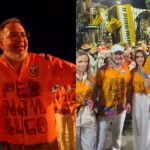 O prefeito de Belford Roxo, Márcio Canella, e o presidente nacional do União Brasil, Antonio Rueda, em desfile na Sapucaí