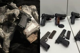 Pistolas apreendidas em abordagem da PF na via Dutra