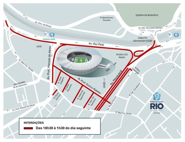 CET-Rio monta esquema de trânsito no entorno do Maracanã para jogo da Recopa, nesta quinta (26)
