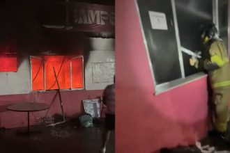 Imagens do incêndio nas dependências da quadra da escola de samba Unidos do Jacarezinho