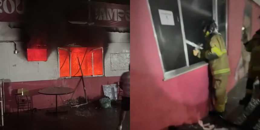 Imagens do incêndio nas dependências da quadra da escola de samba Unidos do Jacarezinho